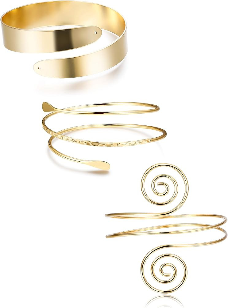 FUNRUN JEWELRY Arm Cuff Upper Arm Band for Women Gold Arm Cuff Bangle Bracelets Adjustable Coil S... | Amazon (US)