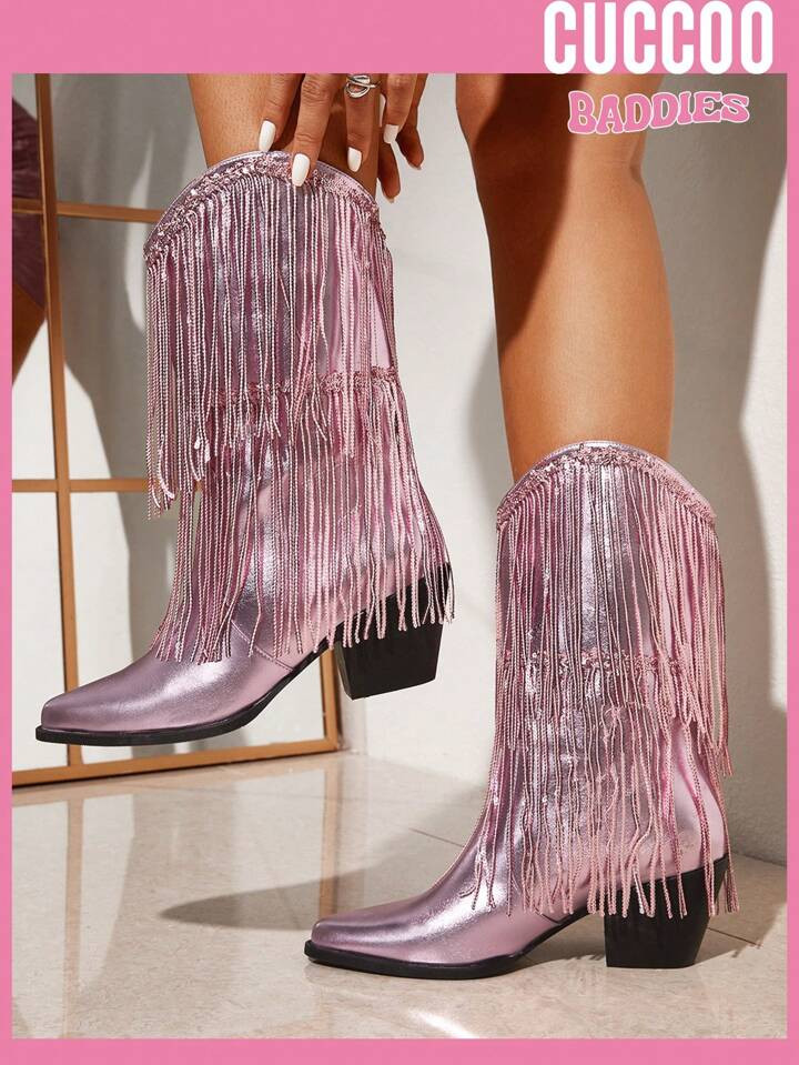 CUCCOO Baddie Collection Senhoras Maravilhoso & Fashionable Ocasional Botas Ocidental Com Pendão... | SHEIN