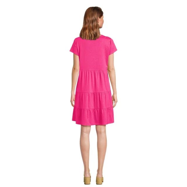 Time and Tru Women's Cotton Knit Tiered Dress, Sizes XS-XXXL | Walmart (US)