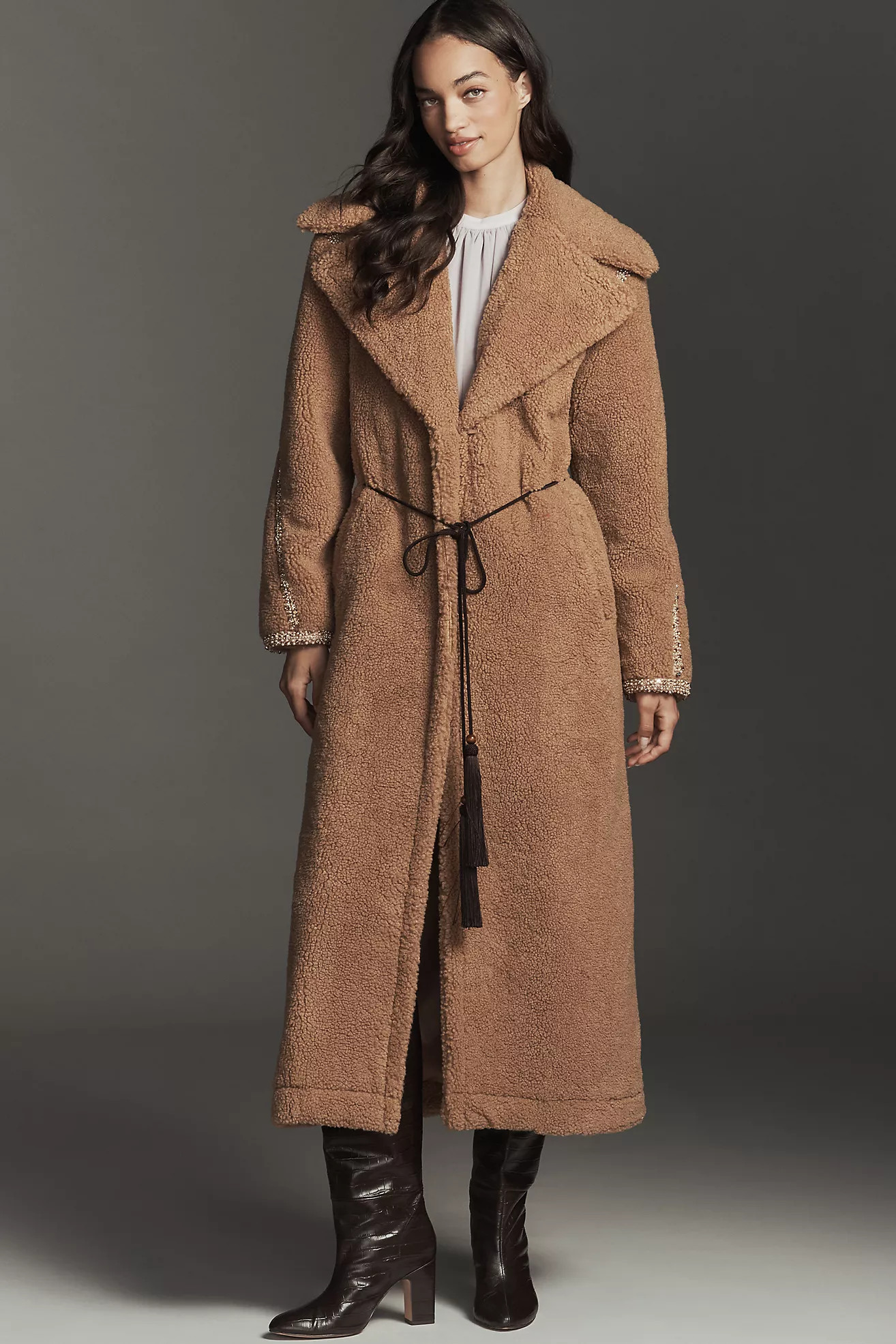 Avec Les Filles Beaded Belted Faux Fur Coat | Anthropologie (US)
