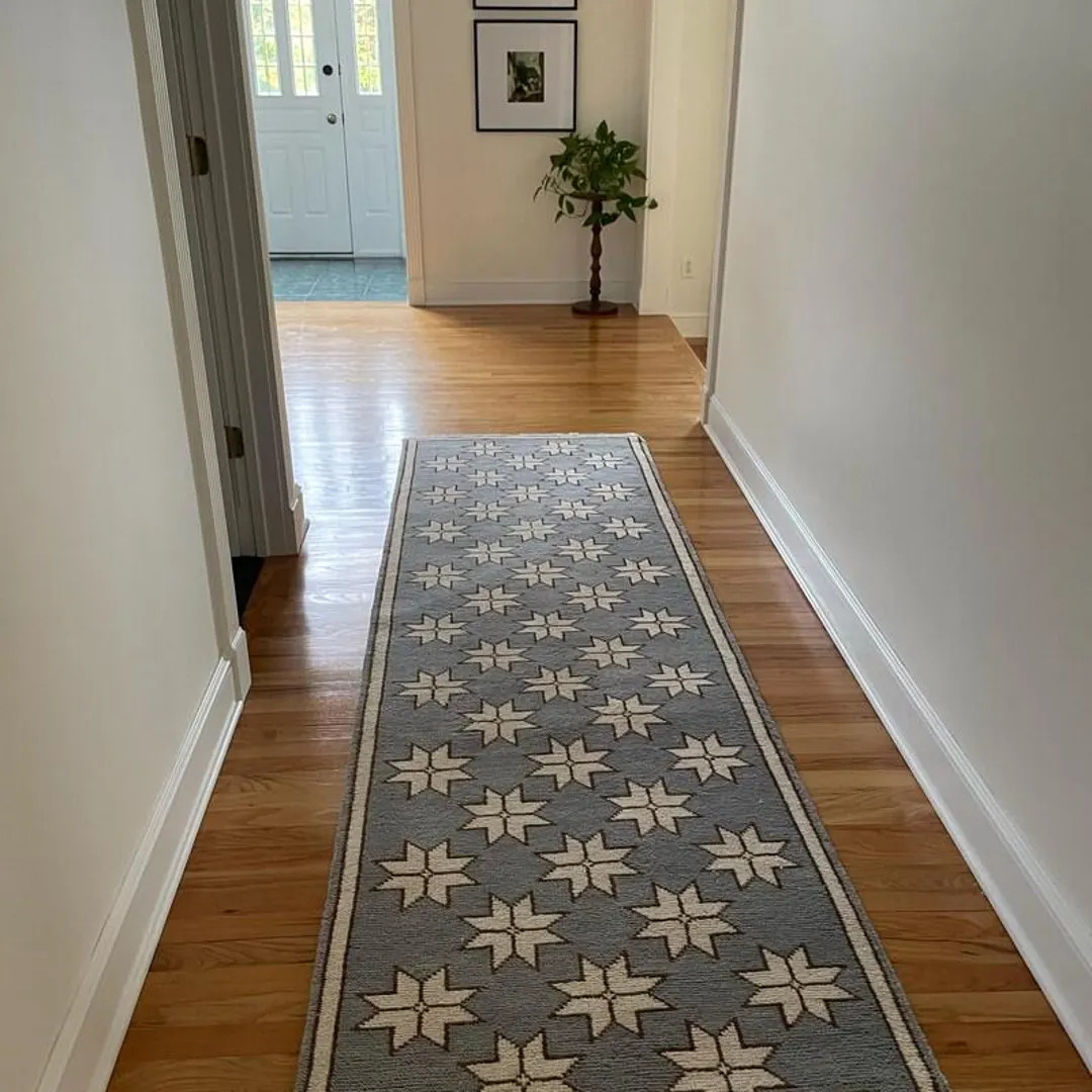 Modern Oushak Runner Rug 2.5x6 – Gray & Ivory Wool Turkish Carpet with Star Pattern 8x10 | Etsy (US)
