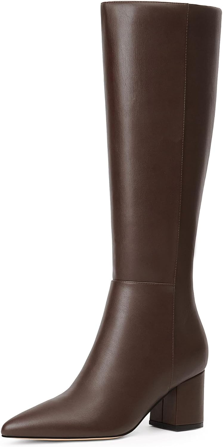 Womens Knee High Boots Chunky Low Heel Pointed Toe Tall Long Boots | Amazon (US)