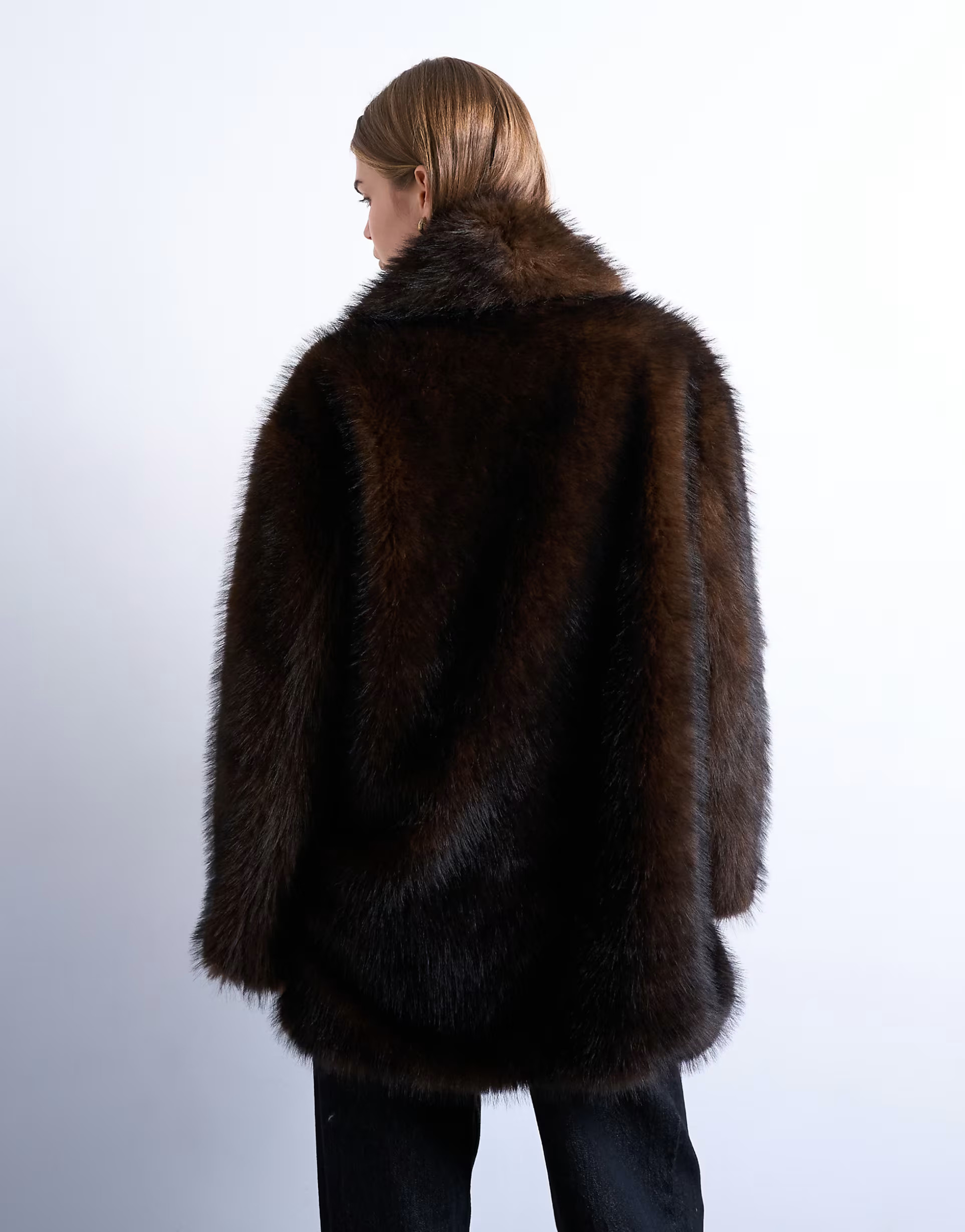 Topshop faux fur shawl mid length coat in chocolate | ASOS | ASOS (Global)