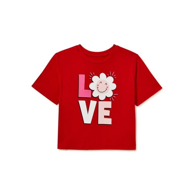 Valentines Day Girls Short Sleeve Flower Tee, Sizes 4-18 | Walmart (US)