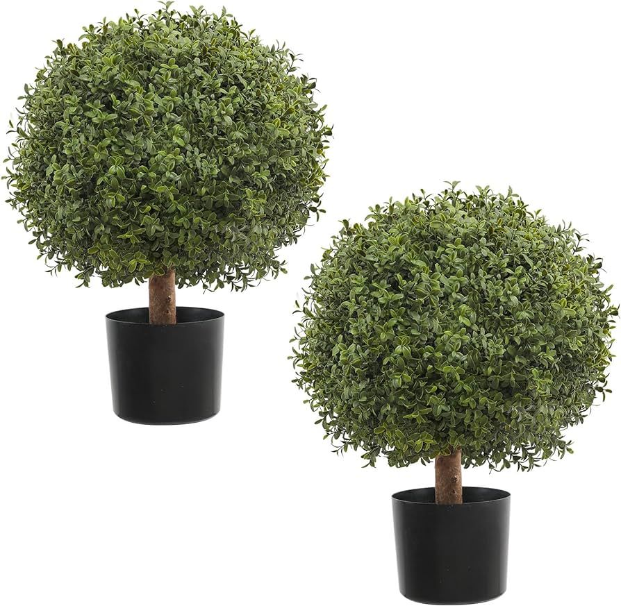 JUSTOYOU 24.5''T Artificial Boxwood Ball Topiary Tree, Set of 2 Bushes Potted Plants for Porch Ou... | Amazon (US)