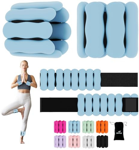 JORICY Wrist Weights Adjustable Ankle Weights for Women Men 1lb*2 Silicone Arm & Leg Weighted Bracelet for Yoga Pilates Running Walking Swimming Physical Therapy Strength Training Light Blue | Amazon (US)
