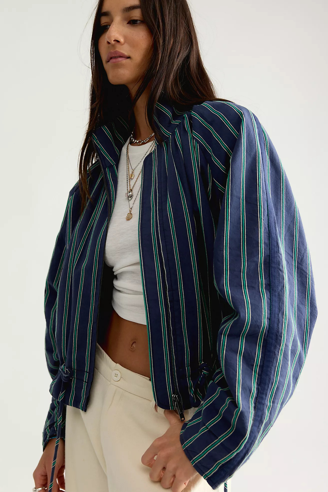 Devon Striped Balloon Funnel-Neck Jacket | Free People (Global - UK&FR Excluded)