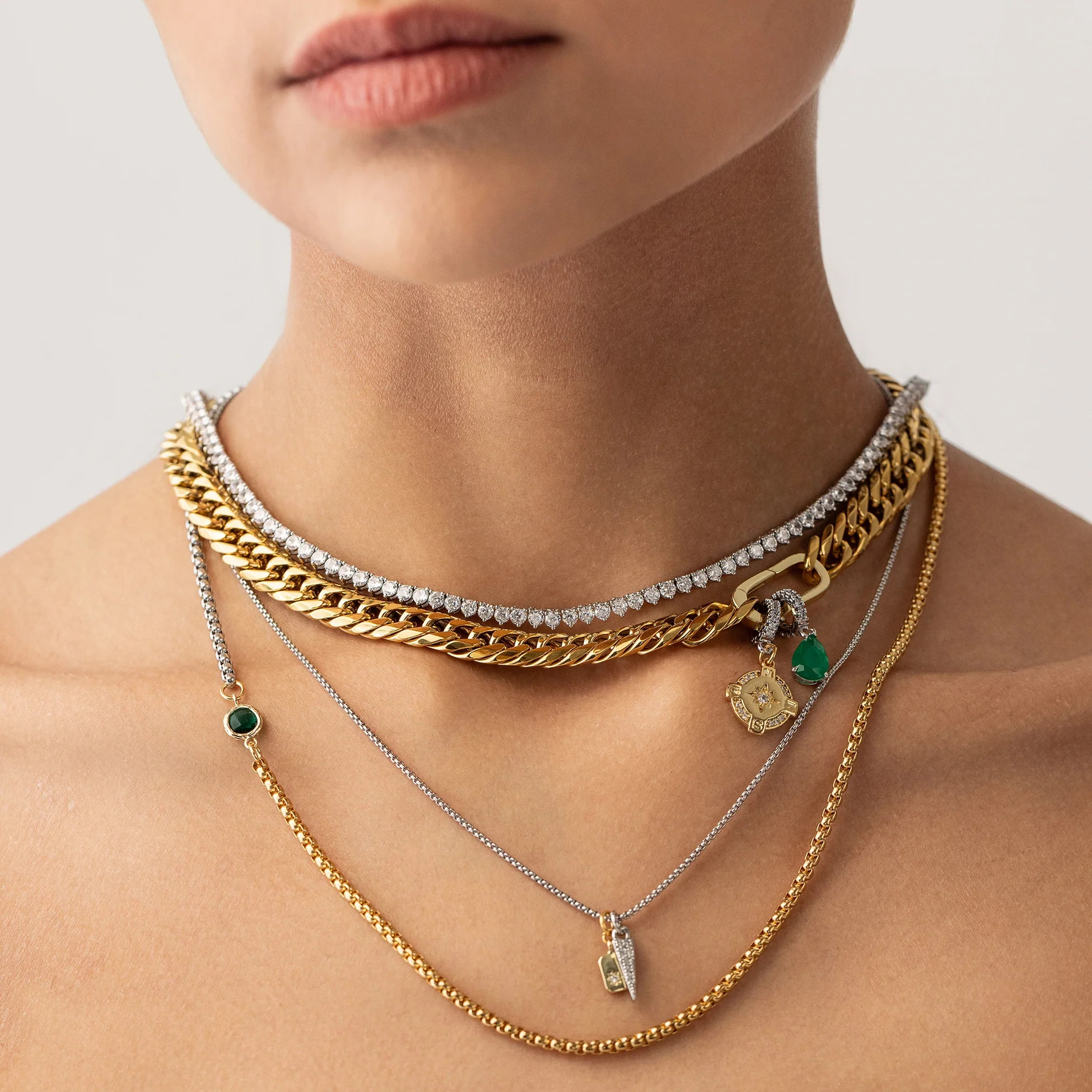 Just Click Emerald Tennis Layered Necklace Set | Artizan LLC