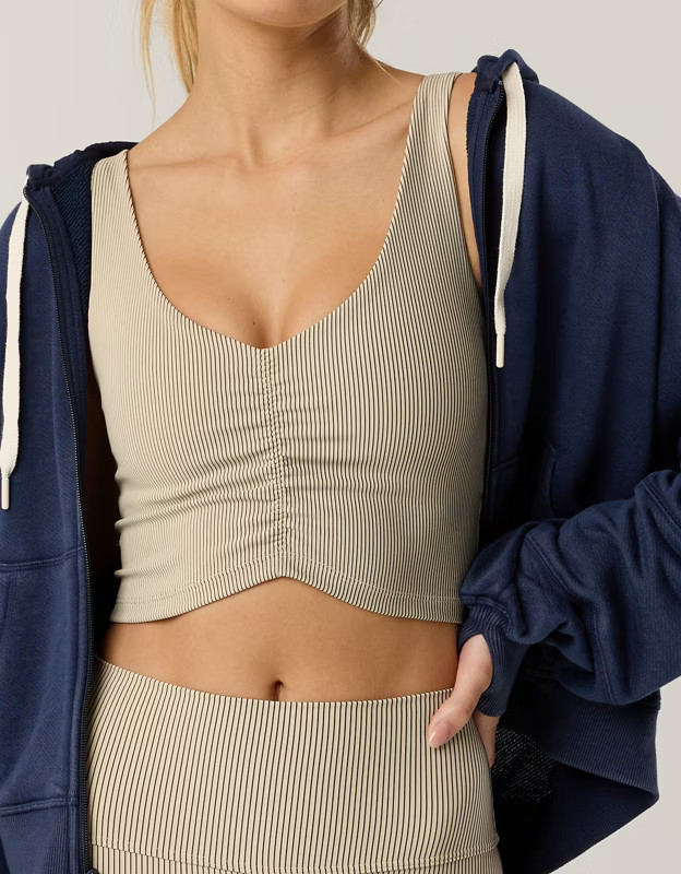 OFFLINE By Aerie Stripe Rib Ruched Low Key Sports Bra | Aerie