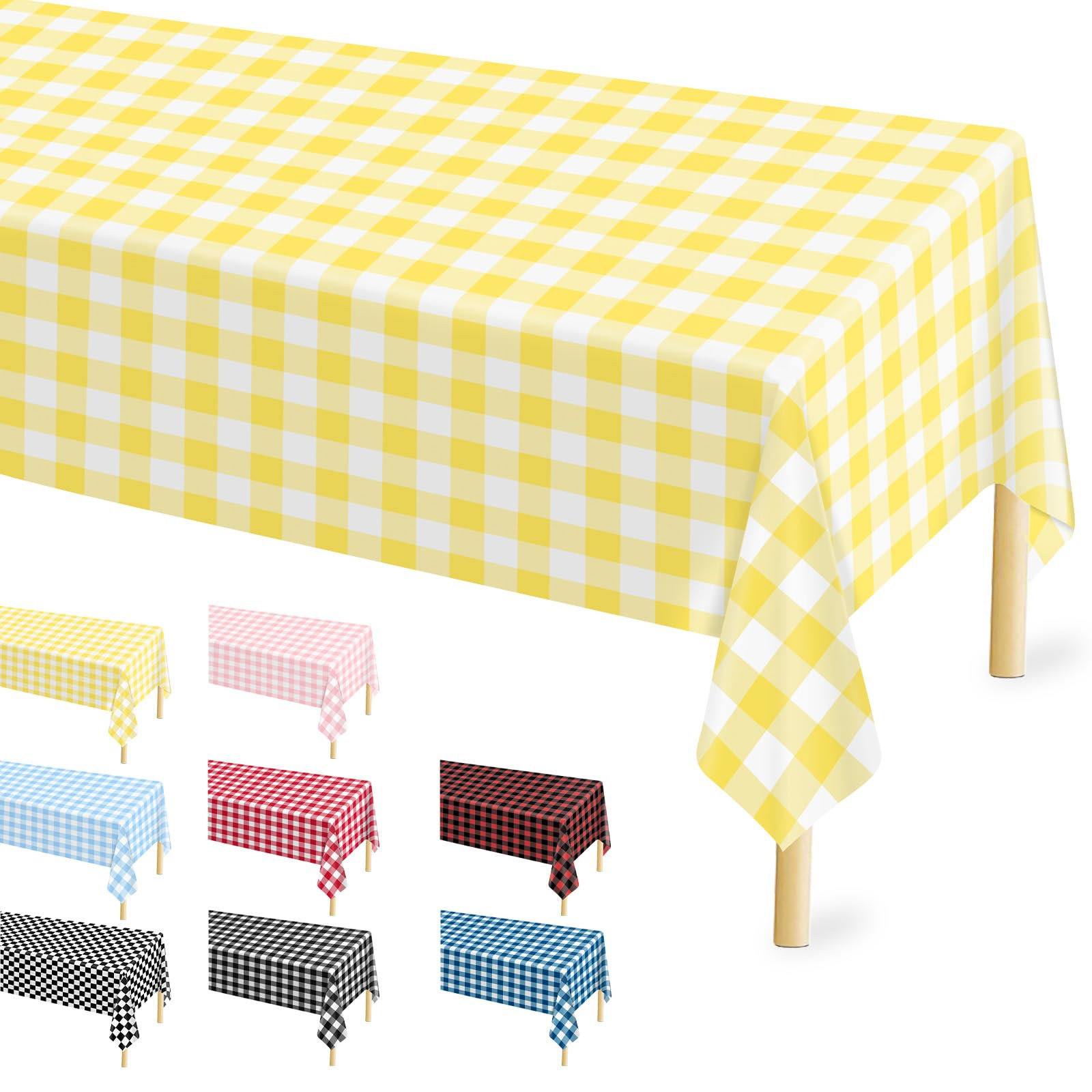 4 Pcs Yellow Checkered Tablecloth 54 ×108 Inches Rectangle Yellow Gingham Tablecover Disposable ... | Amazon (US)