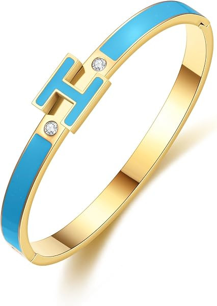 Gold Bracelets for Women, H Bangle Bracelet, Dainty 18K Gold Plated Stainless Steel Enamel Bracel... | Amazon (US)