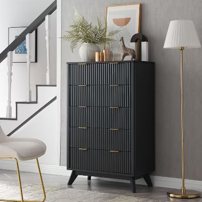 48" Tall Modern Dresser with 5 Drawers, Fluted Chest of Drawers with Faux Marble Top, Wood Drawer... | Target