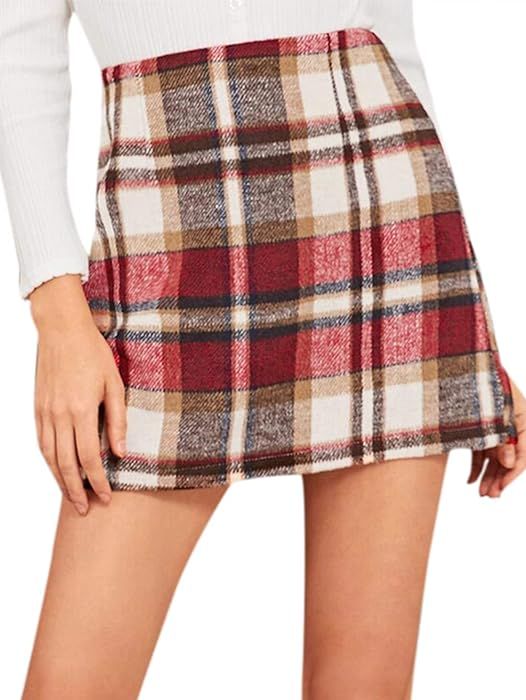 MakeMeChic Women's Plaid Skirt High Waisted Bodycon Pencil Mini Skirt | Amazon (US)