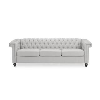 Noble House Parkhurst 83 in. Pebble Grey Solid Fabric 3-Seater Chesterfield Sofa-70576 - The Home... | The Home Depot
