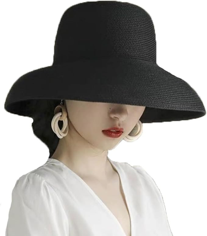 Women Floppy Sun Hat Wide Brim Straw Beach Cap UPF Straw Foldable Sun Hat for Summer | Amazon (US)