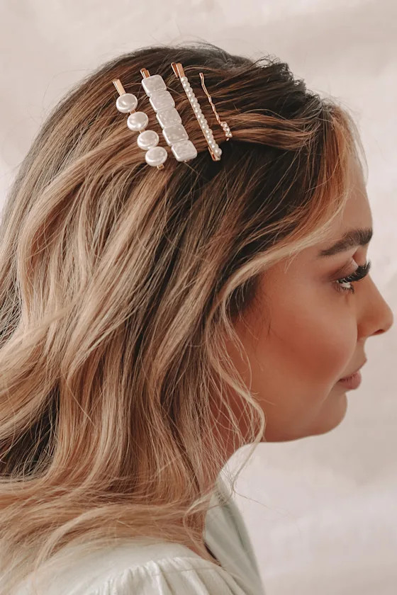 Choosing Bliss Gold Pearl and Rhinestone Hair Pin Set | Lulus (US)