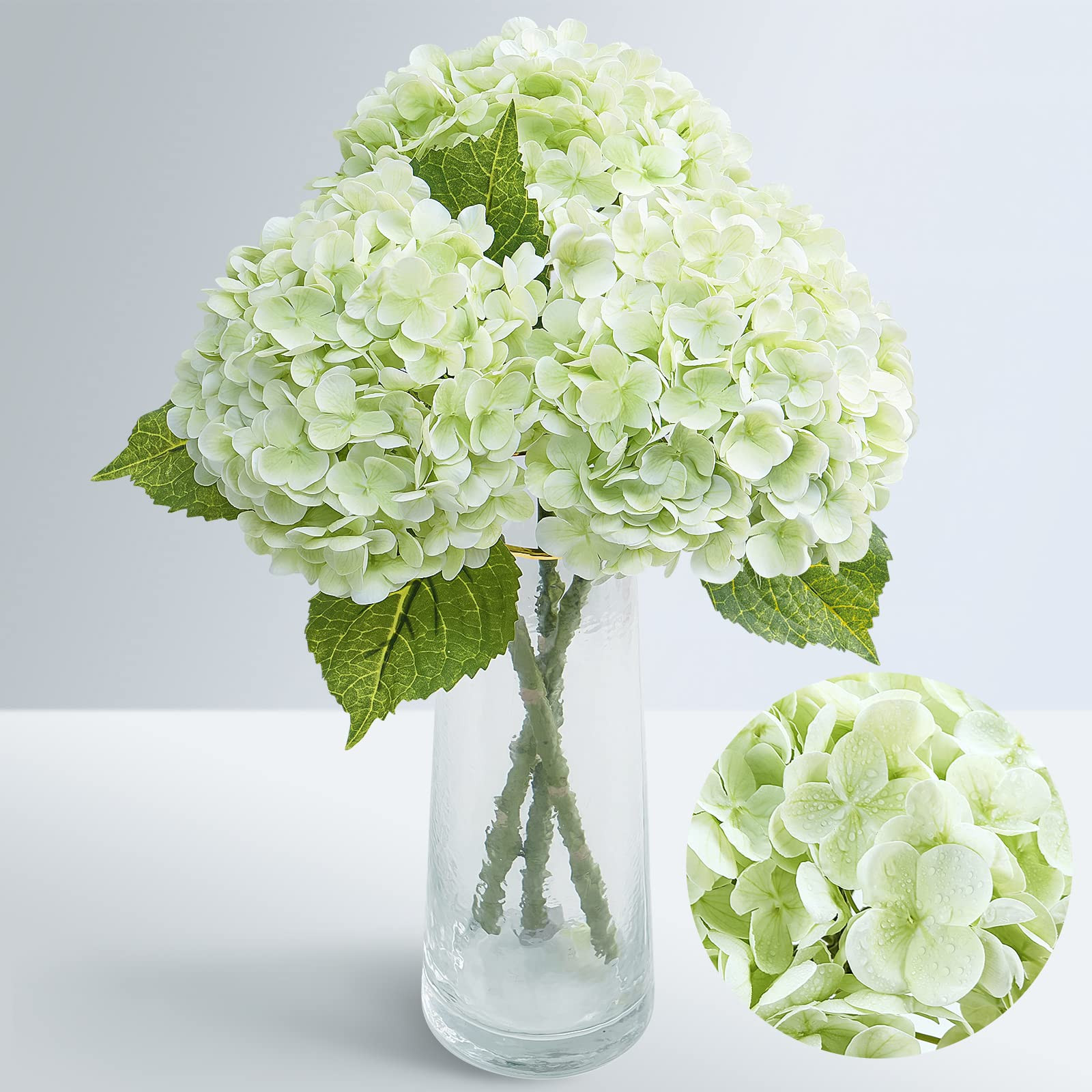 Waipfaru 21" Real Touch Hydrangea Artificial Flowers with Long Stem & Leaves, Full Latex Faux Hydrangea Flowers for Home Decor Party Floral Arrangements Wedding Bouquets Centerpieces, Green 3Pcs | Amazon (US)