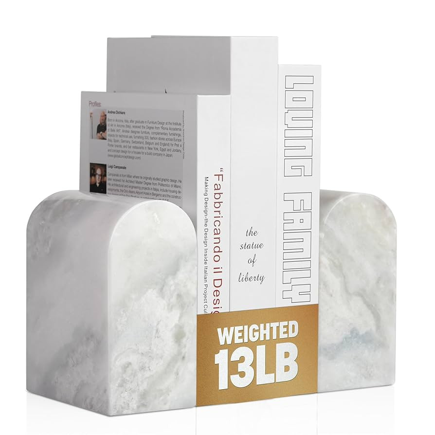 Koville African Natural Marble Bookends for Shelves, 13LB Non-Slip Heavy Book Ends, Ultra Heavy D... | Amazon (US)