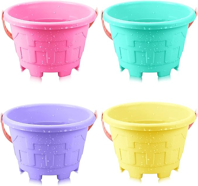 Faxco 4 Pack 7.2'' Candy Color Plastic Beach Castle Mold Buckets, Small Sand Bucket Water Bucket ... | Amazon (US)