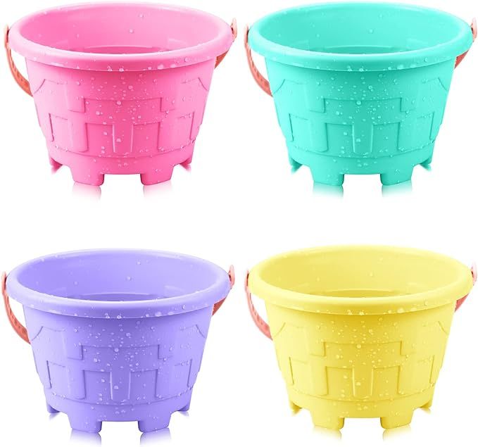 Faxco 4 Pack 7.2'' Candy Color Plastic Beach Castle Mold Buckets, Small Sand Bucket Water Bucket ... | Amazon (US)