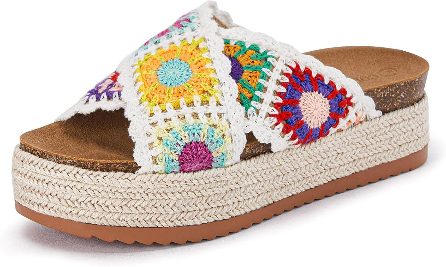 Coutgo Womens Platform Espadrille Sandals Flatform Floral Crochet Cork Open Toe Summer Beach Slid... | Amazon (US)