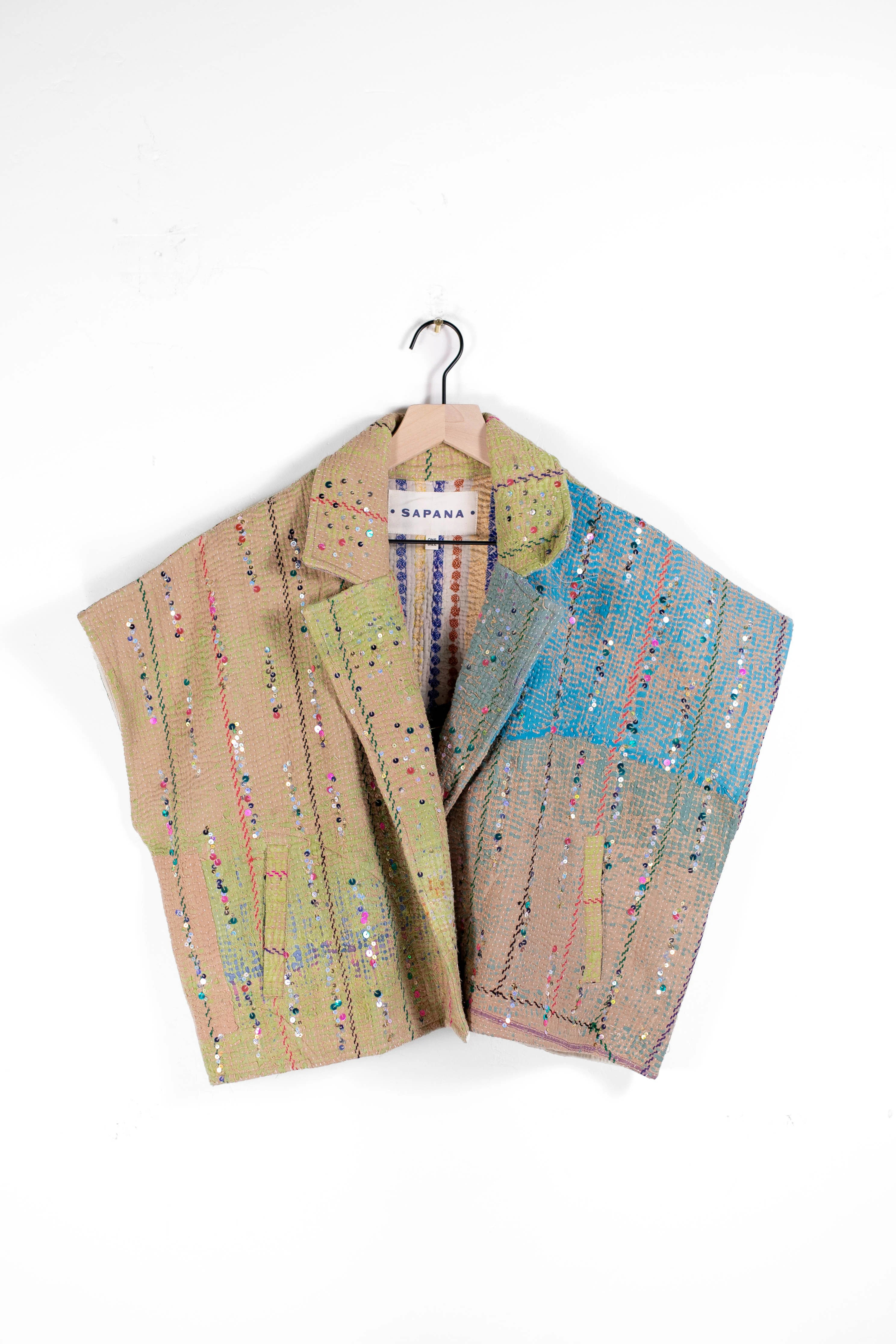 Tara Crop Coat – Vintage Kantha Jacket with Hand-Applied Sequin Detail | Sapana | Sapana