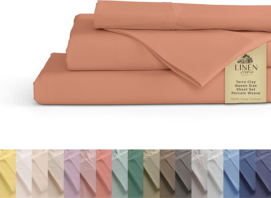 100% Cotton Percale Sheets Queen Size, Tera Clay, Deep Pocket, 4 Pieces Sheet Set - 1 Flat, 1 Dee... | Amazon (US)