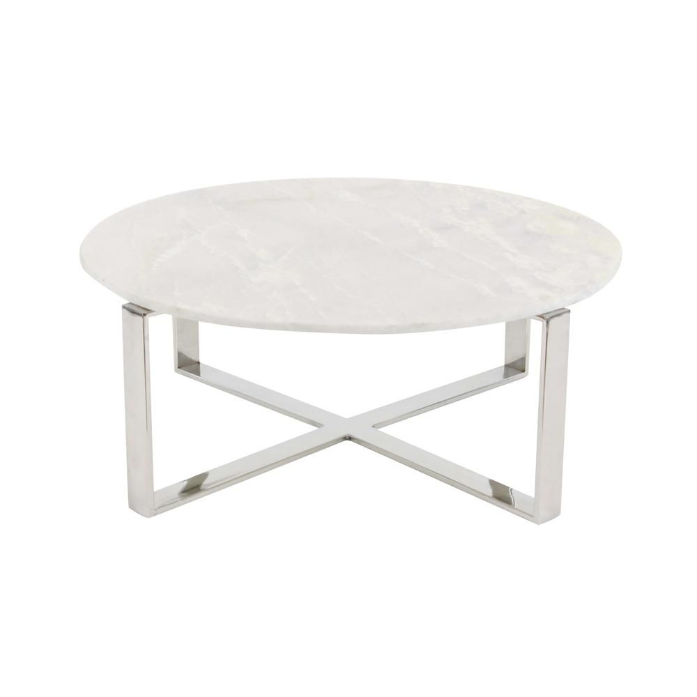 Litton Lane Modern Marble Top Round Coffee Table, White | The Home Depot