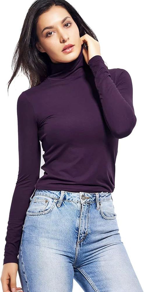 Long Sleeve Turtleneck Women Strech/Short Sleeve High Neck Tops Fitted Tee Shirt | Amazon (US)