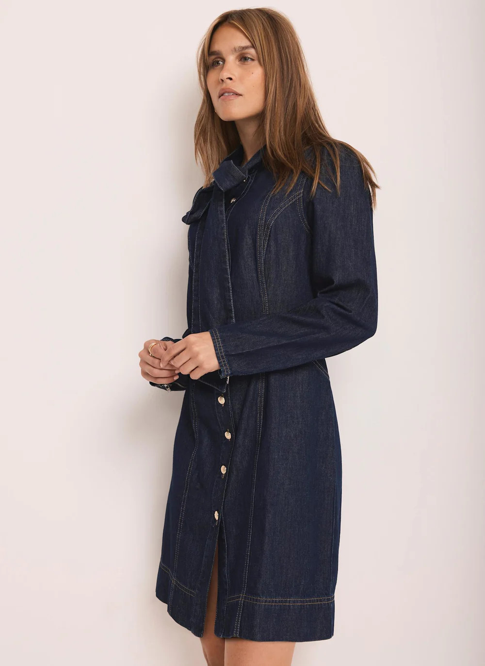 Denim Pussy Bow Mini Dress | Mint Velvet