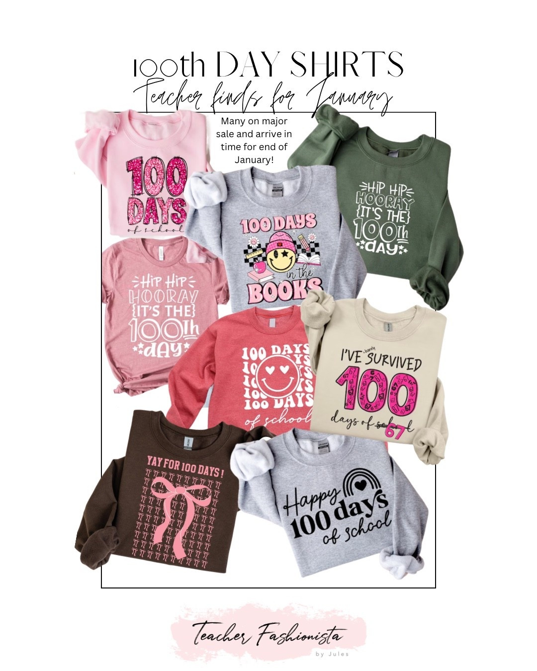 100th day of school sweatshirts and tshirts on Etsy! Many on sale and arrive in time for the end of January!

#LTKSaleAlert #LTKFindsUnder50