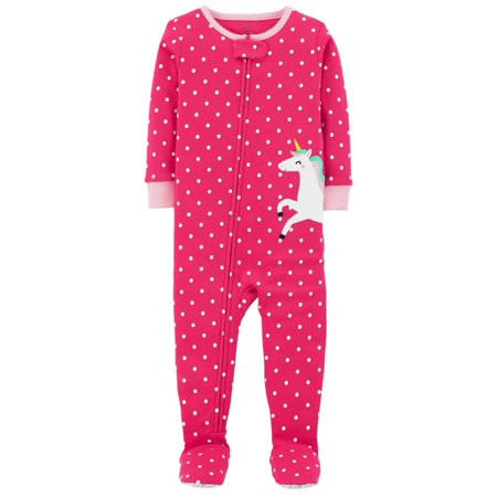Carters Toddler Girls Pink Polka Dot Unicorn Sleeper Cotton Footie Pajamas | Walmart (US)