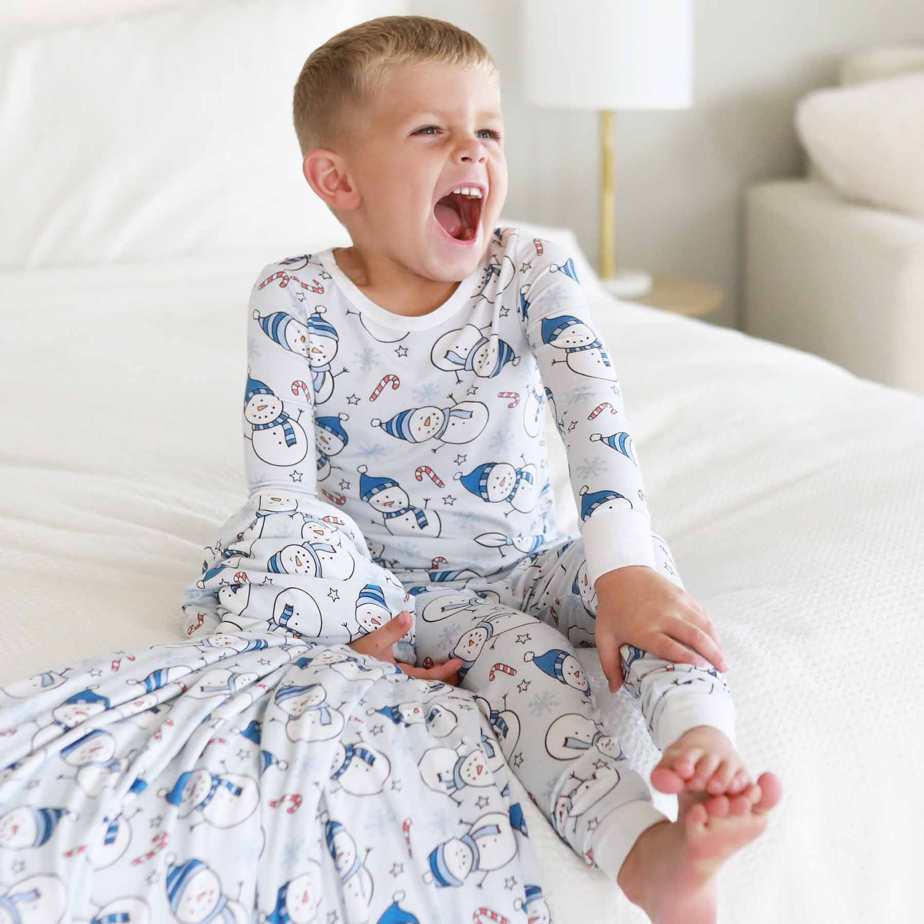 Snowman Snuggles Two Piece Pajama Set | Blue | Caden Lane