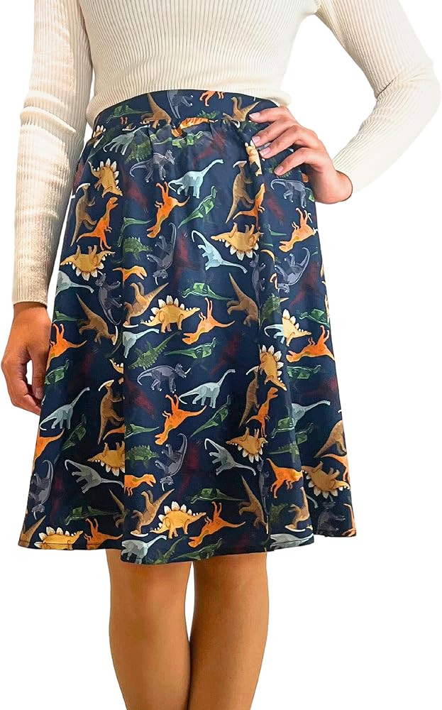 LaVieLente Women's Novelty Pattern Knee Length Midi Skirt in Sloth, Dinosaur & Other Fun Graphic ... | Amazon (US)