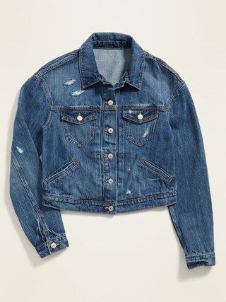Cropped Distressed Jean Jacket for Women | Old Navy (US)