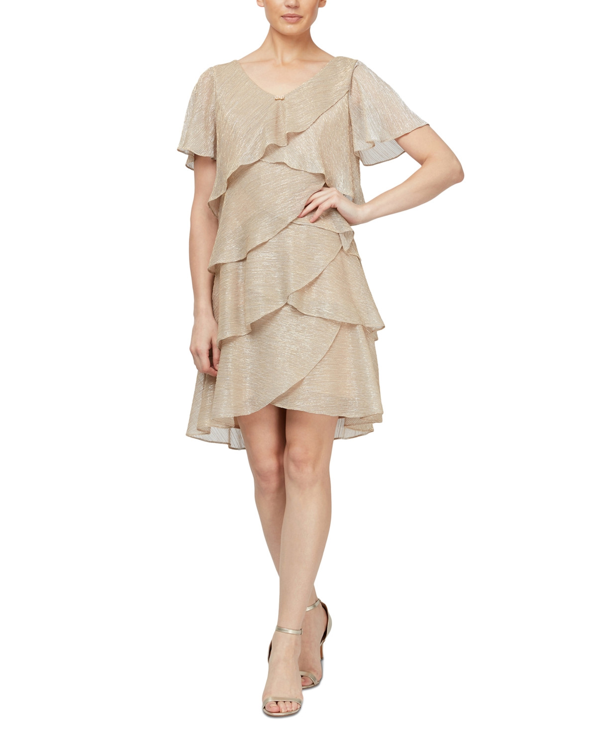 SL Fashions Women's Tiered Shimmer Shift Dress - Macy's | Macy's