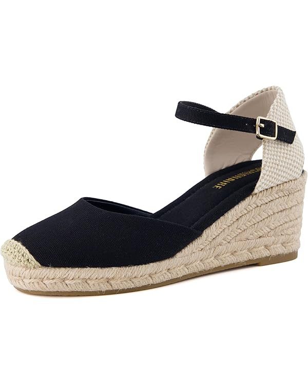 CUSHIONAIRE Elche Closed Toe Wedge Sandals for Women, Platform Espadrilles Heels With Adjustable ... | Amazon (US)