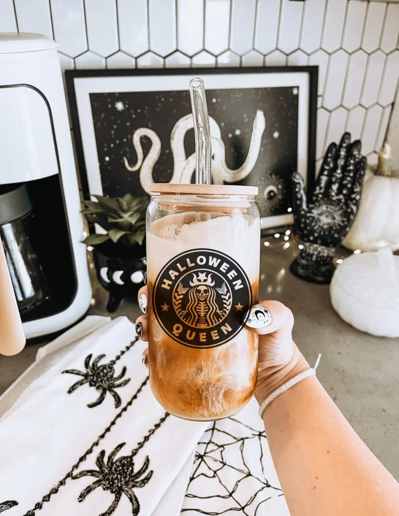 Halloween Queen Beer Can Glass  Mermaid Skeleton Coffee  - Etsy | Etsy (US)