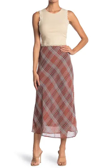 Plaid Chiffon Midi Skirt | Nordstrom Rack