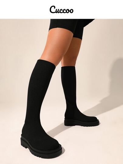 Cuccoo Minimalist Knit Classic Boots | SHEIN