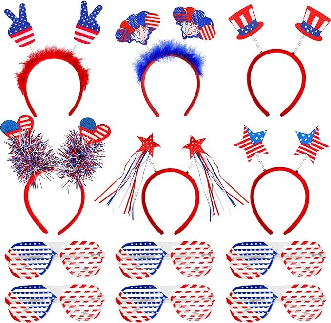 MGparty 12pcs 4th of July Headbands and Glasses for Kids Adults 4th of July Party Favors Supplies... | Amazon (US)