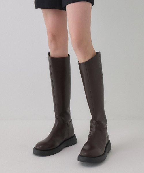 MUSINSA | SALT AND CHOCOLATE [Wide ver. added] Round toe basic flat long boots 412148001 (3.5cm/3... | Musinsa Global