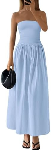 PRETTYGARDEN Women 2026 Summer Elegant Strapless Maxi Dress Tube Top Dress A Line Flowy Long Wedd... | Amazon (US)