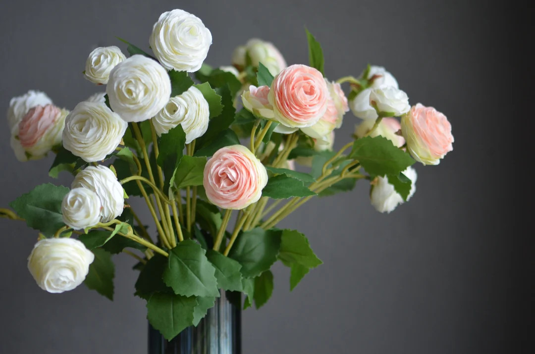 Faux White & Peach Ranunculus Spray, DIY Wedding Flower Arrangement, Artificial Flower | Etsy (Global)