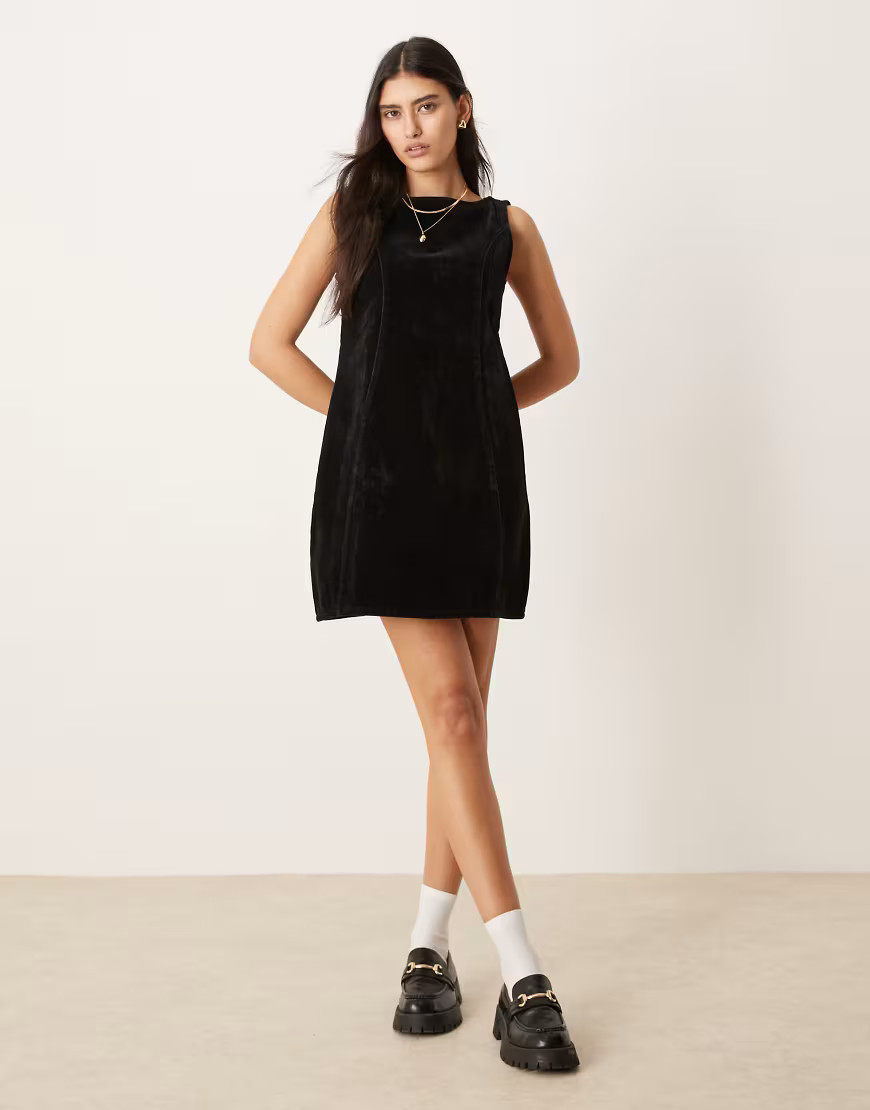 ASOS DESIGN flocked denim mini dress in black | ASOS (Global)
