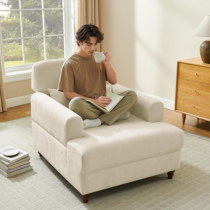 VANOMi Chaise Lounge Chair Indoor with Adjustable Backrest, Reading Chair with Pillow, Oversized ... | Amazon (US)