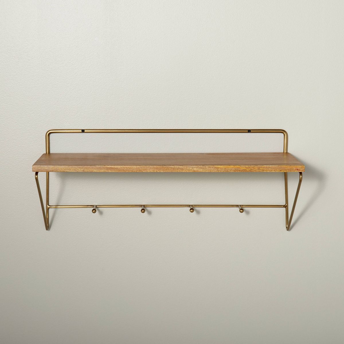24" Wood & Brass Wall Shelf with Hooks - Hearth & Hand™ with Magnolia | Target
