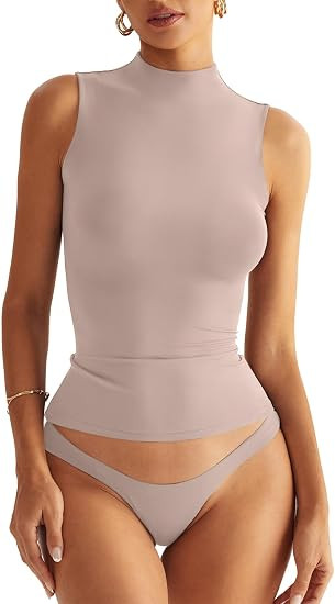 EasyGala Womens Double Lined Sleeveless Mock Turtle Neck Fitted Tank Tops | Amazon (US)