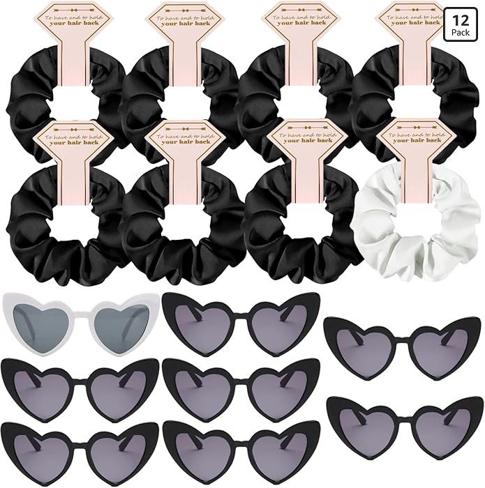 Satin Bridesmaid Scrunchies Bachelorette Hair Ties Set of 6 sunglasses Bridal Shower No Damage Ha... | Amazon (US)
