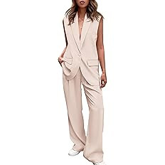 PRETTYGARDEN Women's 2 Piece Outfits Sleeveless Suit Vest and Wide Leg Pants Business Casual Blaz... | Amazon (US)
